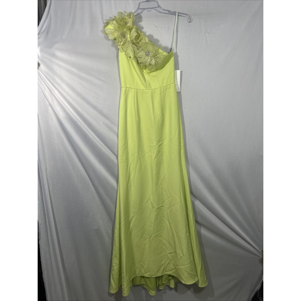 NWT Mac Duggal [ 2 ] 11625 SAMPLE One shoulder Feather Gown in Green‎ J1779